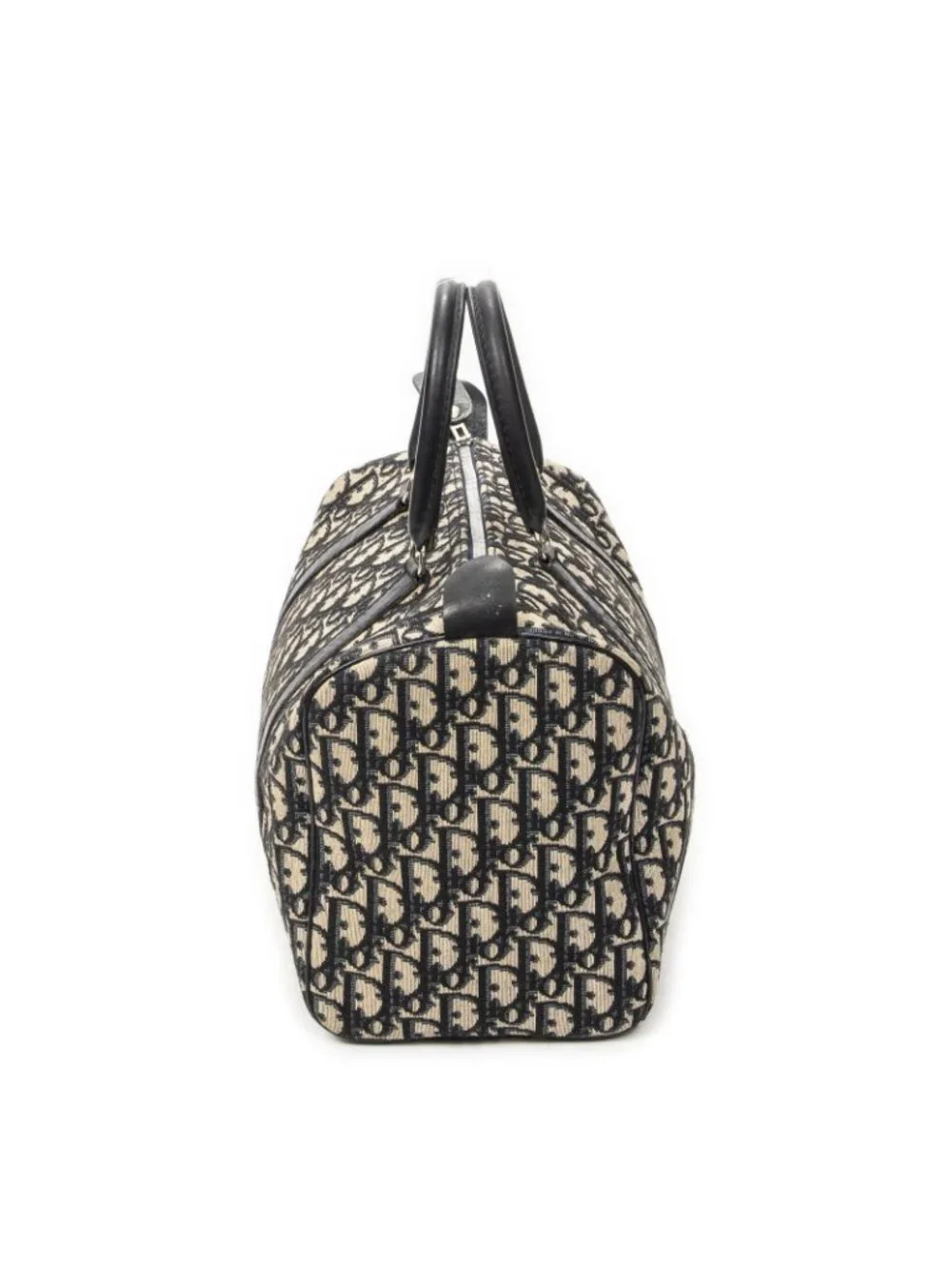 ★SOLD★ Dior Vintage Small Boston Navy Beige Trotter Pattern Canvas Shoulder Bag - Picture 3 of 10